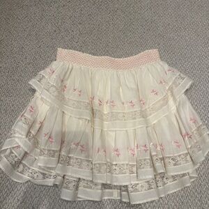 LoveShackFancy Cream and Pink Mini Skirt